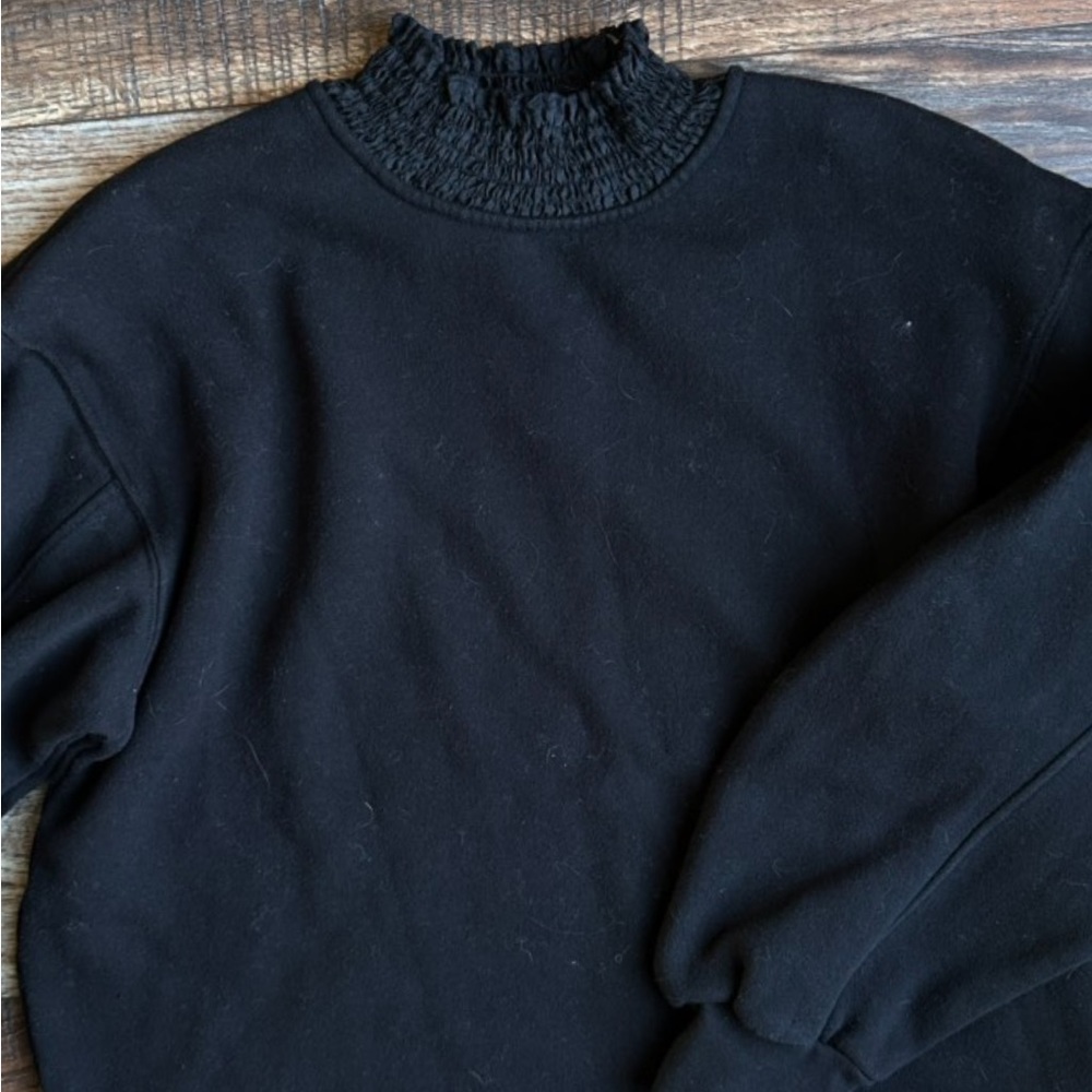 Zara Puff Sleeve Sweatshirt Small High Neck Black